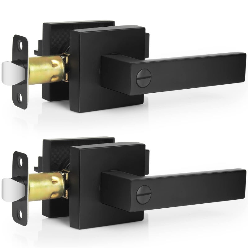 Estmoon 2 Pack Privacy Door Levers Door Handle Matte Black Interior Door Knobs Keyless Door Locks for Bedroom or Bathroom  Left or Right Handing Levers - Image 1